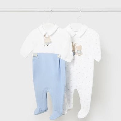 SET DE 2 MAMELUCOS ALGODON CONEJO/OSO CIELO BEBE NIÑO