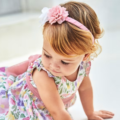 VESTIDO FLORES CON BANDA NIÑA BEBE DE 6M-3 AÑOS