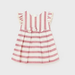 VESTIDO RAYAS LINO ARCILLA NIÑA BEBE DE 12M-3 AÑOS