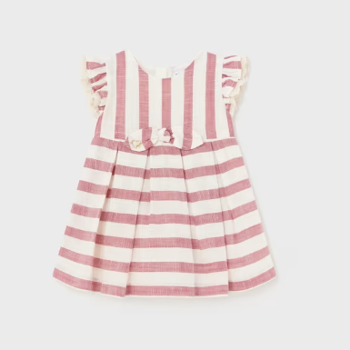 VESTIDO RAYAS LINO ARCILLA NIÑA BEBE DE 12M-3 AÑOS