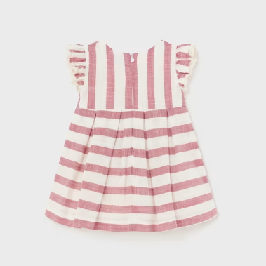 VESTIDO RAYAS LINO ARCILLA NIÑA BEBE DE 12M-3 AÑOS