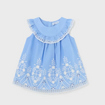 VESTIDO BORDADO POPELINA AZUL AÑIL NIÑA BEBE DE 6M-3 AÑOS