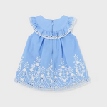 VESTIDO BORDADO POPELINA AZUL AÑIL NIÑA BEBE DE 6M-3 AÑOS