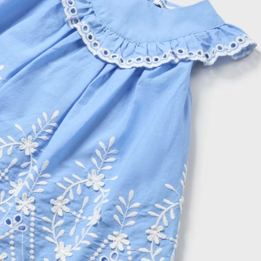 VESTIDO BORDADO POPELINA AZUL AÑIL NIÑA BEBE DE 6M-3 AÑOS