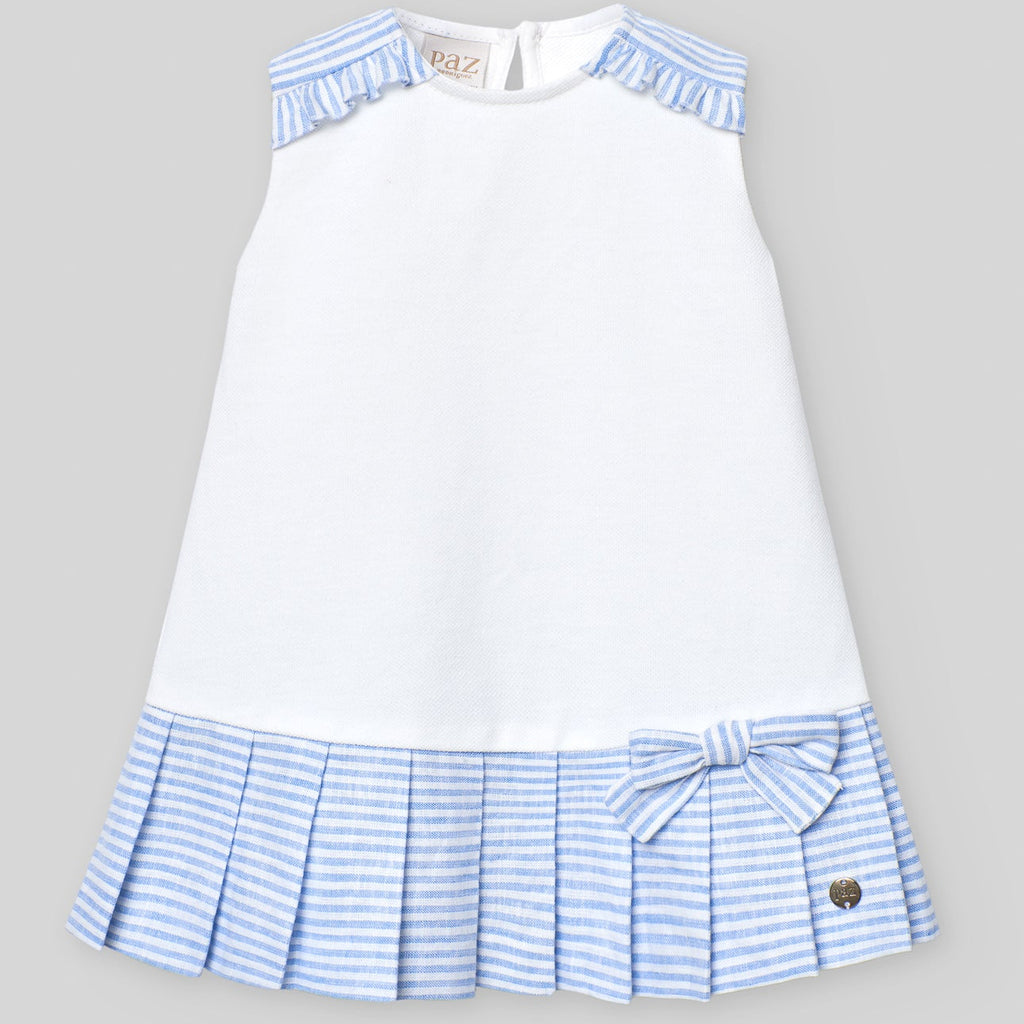 VESTIDO COMBINADO PLISADO RAYAS AZUL LINO “DORNA” NIÑA DE 2-6 AÑOS