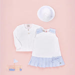 VESTIDO COMBINADO PLISADO RAYAS AZUL LINO “DORNA” NIÑA DE 2-6 AÑOS