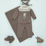 CONJUNTO CONEJO LANA MARRON "POMPON" UNISEX