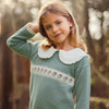 CONJUNTO SUETER VERDE PINO CON PANTALON PANA  BEIGE “POMPON" NIÑA DE 3-12 AÑOS
