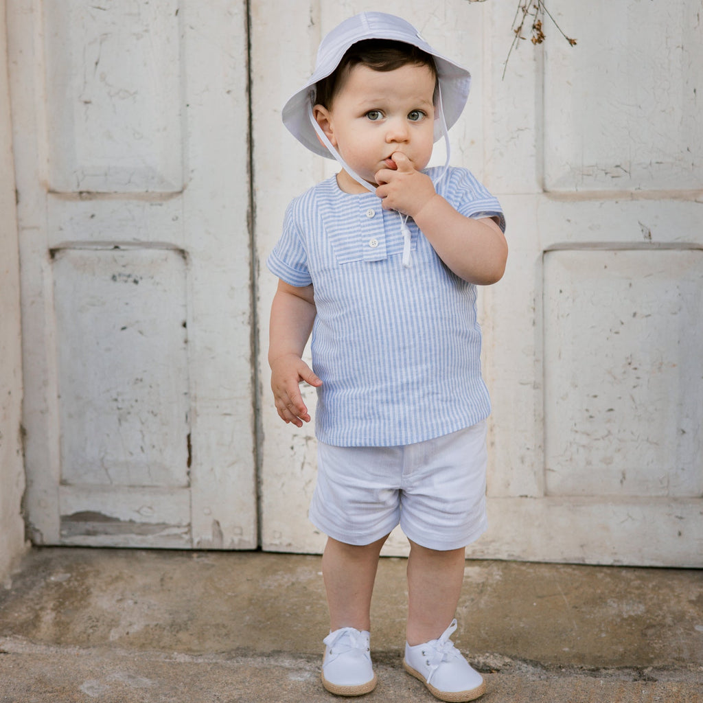 CONJUNTO BLUSA RAYAS M/C CON BERMUDA BLANCA “DORNA” NIÑO DE 12M-4 AÑOS