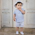 CONJUNTO BLUSA RAYAS M/C CON BERMUDA BLANCA “DORNA” NIÑO DE 12M-4 AÑOS