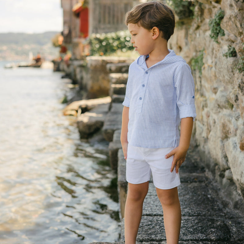 CAMISA RAYAS AZUL CON CAPUCHA NIÑO DE 2 AÑOS-10 AÑOS “DORNA”
