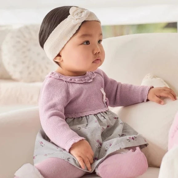 VESTIDO COMBINADO PUNTO TELA  NIÑA BEBE