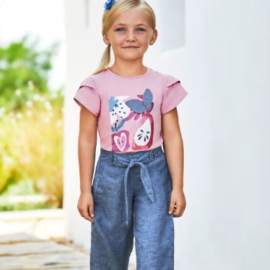 PANTALON LINO ANCHO AZUL NIÑA DE 4-8 AÑOS