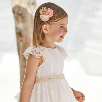 VESTIDO LINO CEREMONIA CRUDO NIÑA DE 2-8 AÑOS