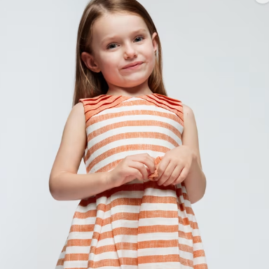 VESTIDO LINO RAYAS NARAJA NIÑA DE 2-8 AÑOS