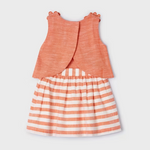 CONJUNTO FALDA RAYAS CON BLUSA  LINO NARANJA NIÑA DE 4-9 AÑOS