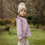 CONJUNTO BLUSA CON ENCAJE FLORES "VIOLETA" CON PANTALON PANA CRUDO