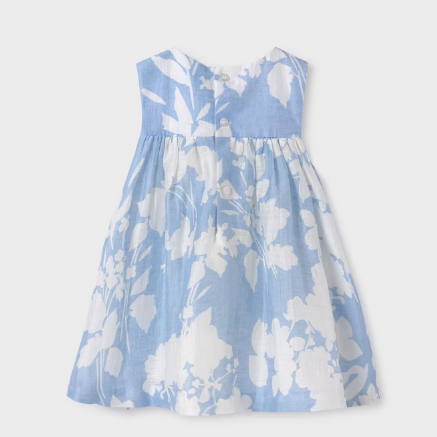 VESTIDO LINO FLORES CELESTE NIÑA DE 6M-3 AÑOS