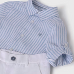 CONJUNTO CAMISA RAYA LINO CELESTE NIÑO BEBE DE 12M-3 AÑOS