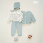 CONJUNTO BLUSA FLORES CON PANTALON PANA VERDE "SEMILLA"NIÑA DE 12M-24M