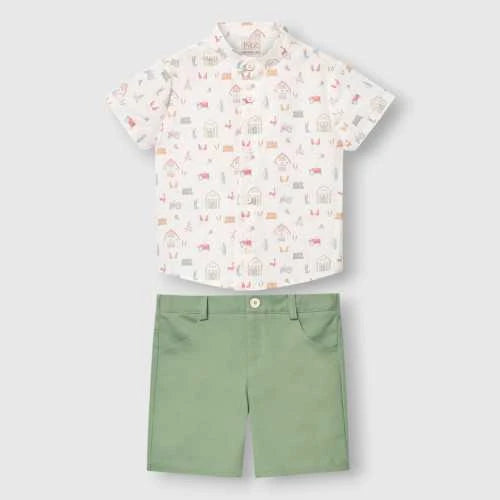 CONJUNTO CAMISA ESTAMPADA “GRANJA “ NIÑO DE 12M-4 AÑOS