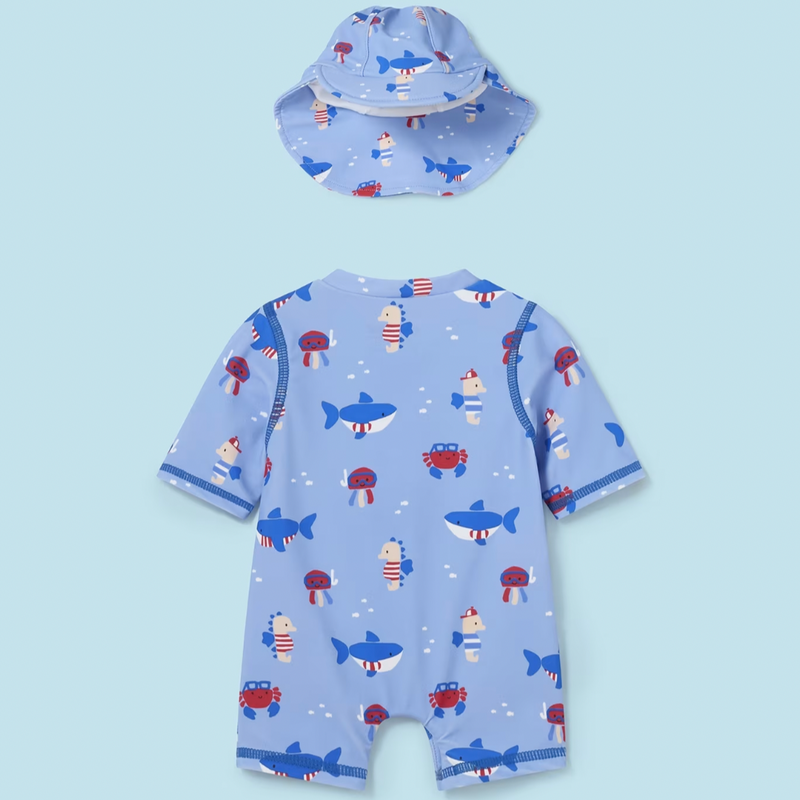 MONO BAÑO CON GORRO A JUEGO NIÑO BEBE DE 4-6M-18M