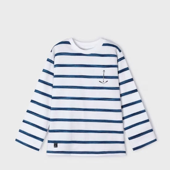 PLAYERA RAYAS MARINO DOBLE MANGA NIÑO DE 2-8 AÑOS