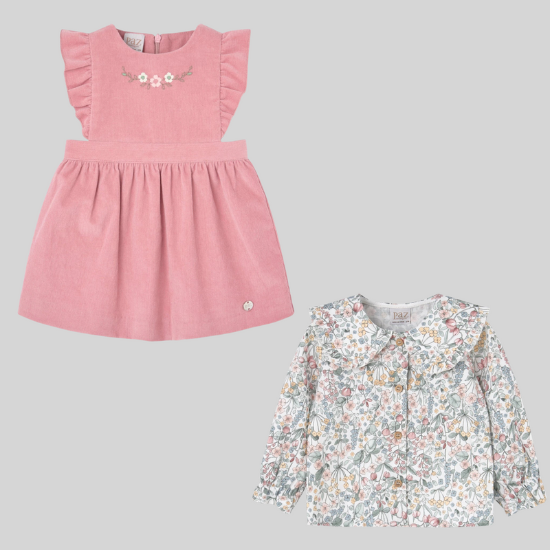 YUMPER PANA ROSA CON BLUSA FLORES "MARAVILLAS"