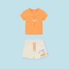 CONJUNTO PLAYERA PERRITO MANDARINA CON SHORT NIÑO BEBE DE 6M-3 AÑOS