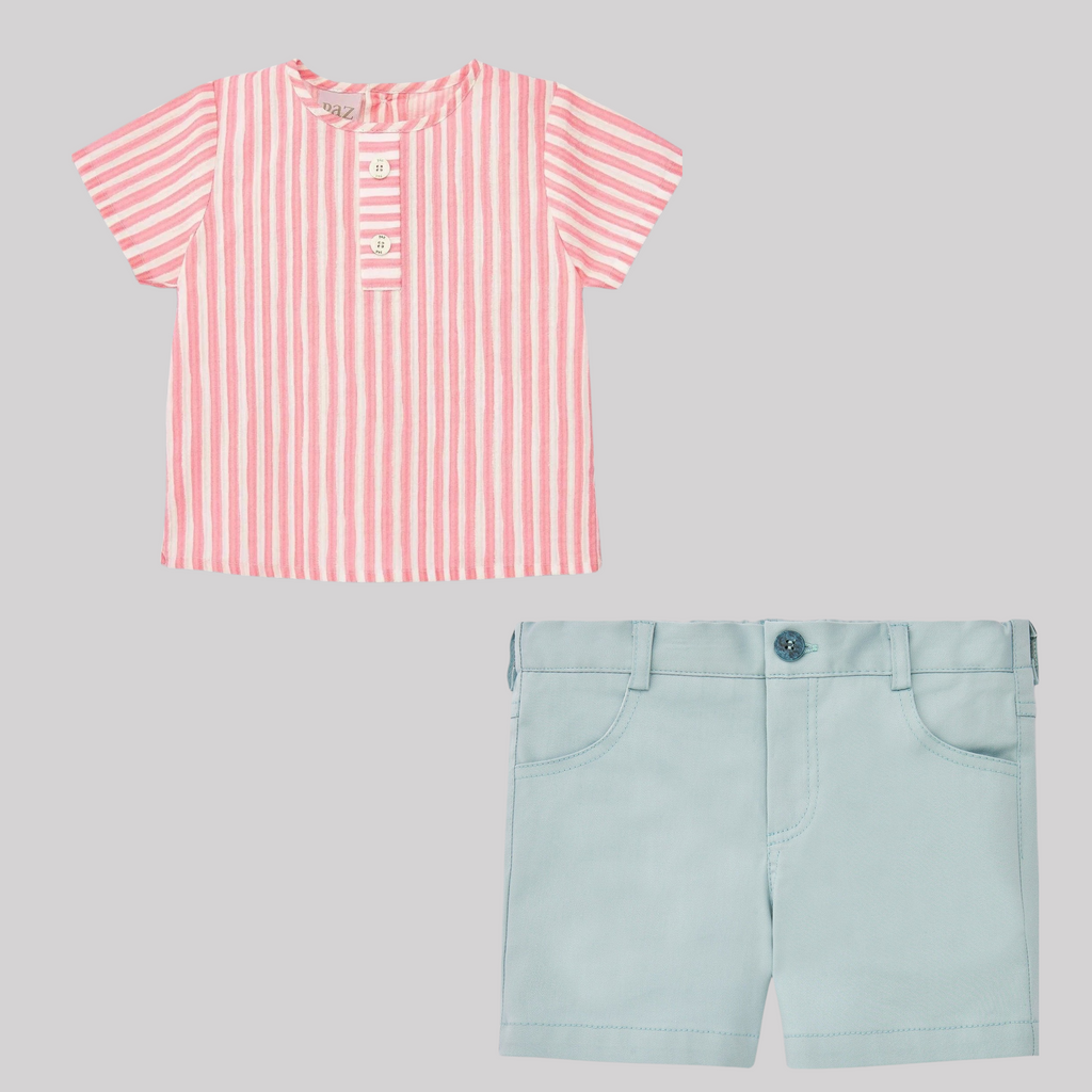 CONJUNTO CAMISA RAYAS CON BERMUDA AZUL CAPRI MACEDONIA