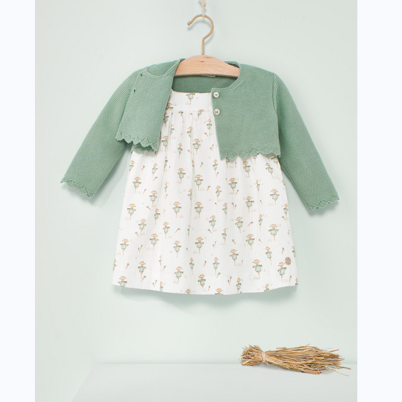 VESTIDO ESTAMPADO ESPANTAPAJAROS VERDE MENTA DE 12M-4 AÑOS