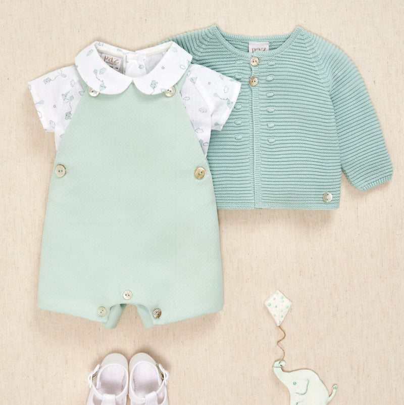 PETO CON CAMISA ELEFANTES "EIDO" VERDE AGUA NIÑO BEBE 3M-18M