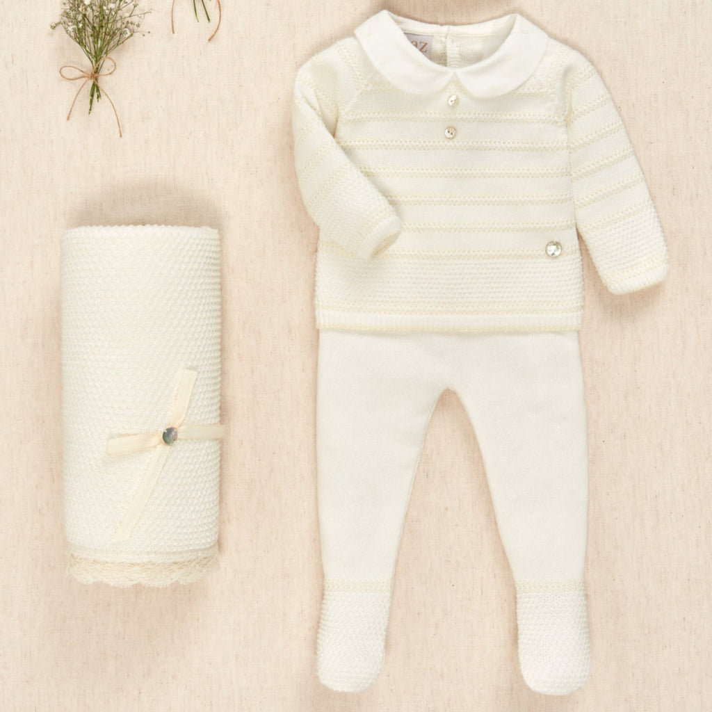 CONJUNTO PUNTO AZUL CIELO "PAZ" NIÑO BEBE DE 0M-3M