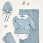 CONJUNTO SUETER CUELLO BORDADO A JGO BRAGA OPALO"SERAN" NIÑA BEBE DE 3M-12M