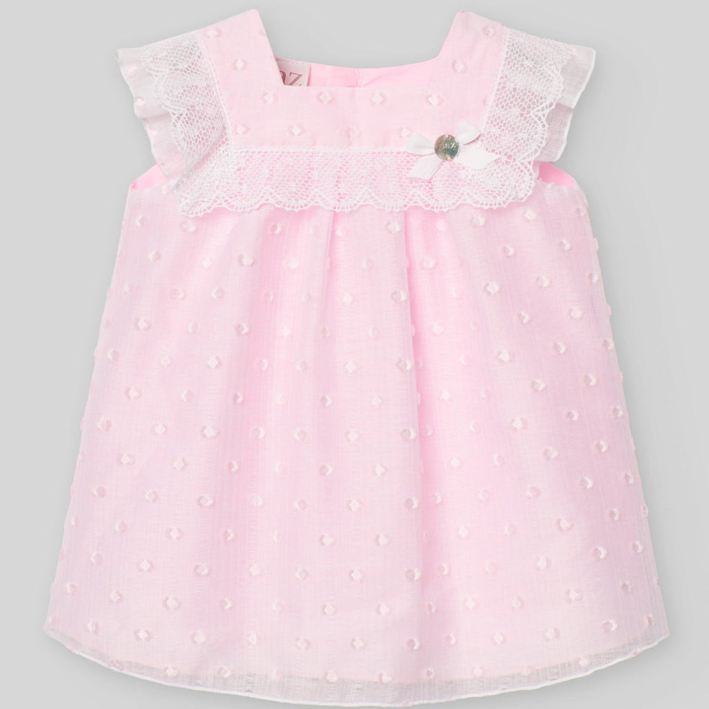 VESTIDO ORGANZA PLUMETI CON PUNTILLA LINDA NIÑE BEBE