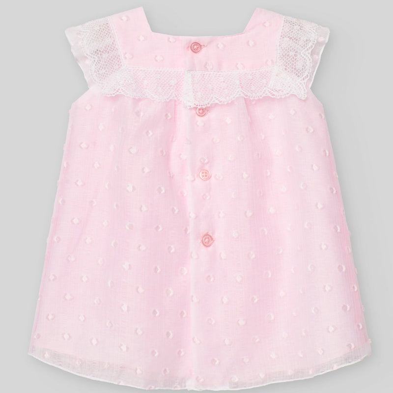 VESTIDO ORGANZA PLUMETI CON PUNTILLA LINDA NIÑE BEBE