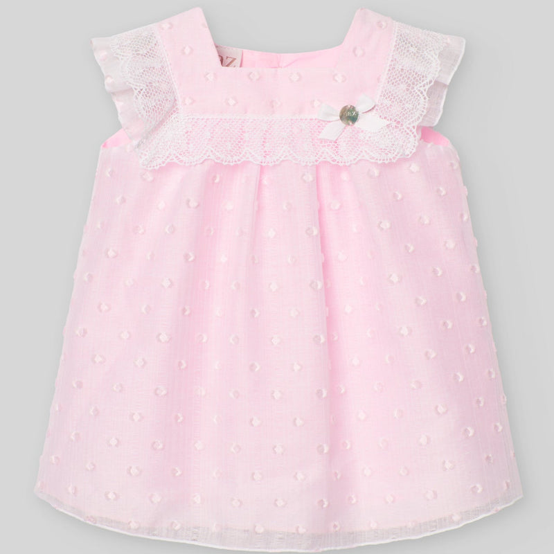 VESTIDO ORGANZA PLUMETI CON PUNTILLA LINDA NIÑE BEBE