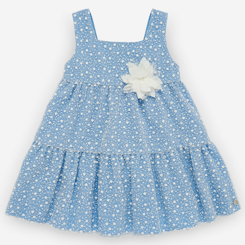 VESTIDO FLORES BORDADAS AZUL - Kokoletty Moda Infantil