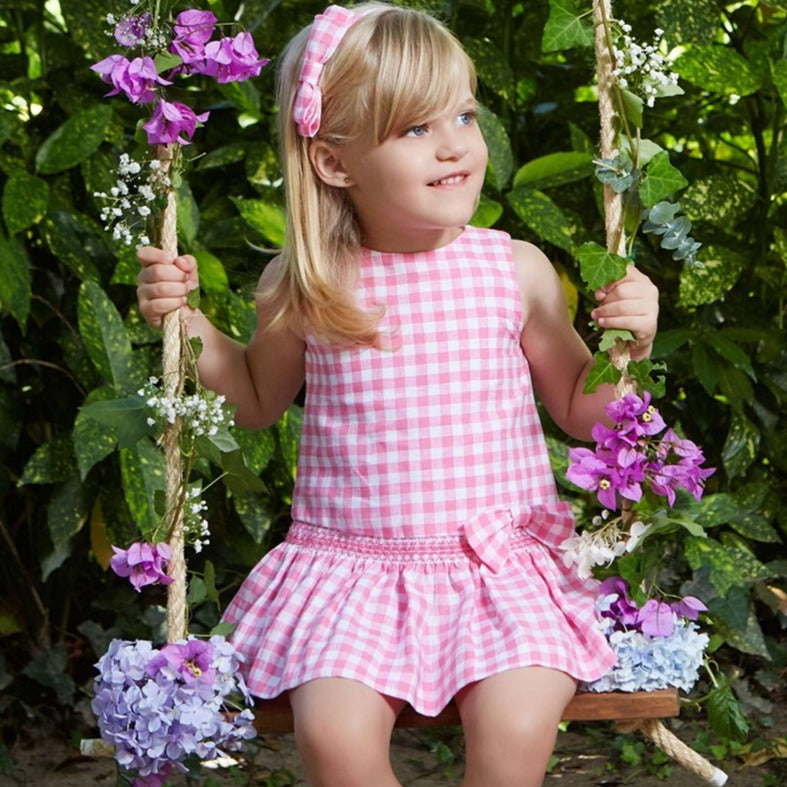 VESTIDO LINO CUADROS ROSA - Kokoletty Moda Infantil