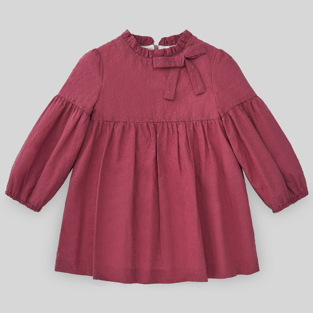 VESTIDO GRANATE TELA BORDADA NIÑA DE 2-10 AÑOS