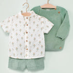 CONJUNTO CAMISA ESPANTAPAJAROS CON SHORT VERDE MENTA LINO NIÑO DE 12M-3 AÑOS