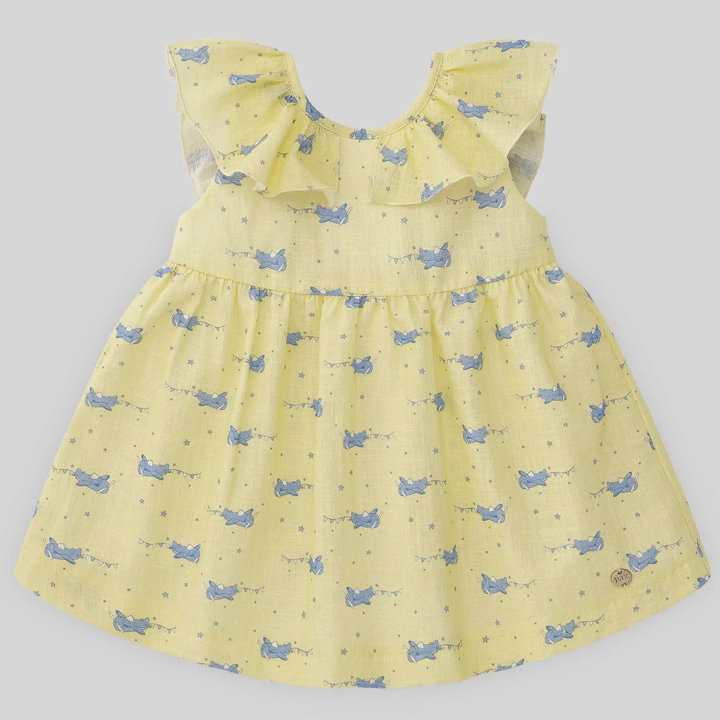 VESTIDO ESTAMPADO AMARILLO AVIONETAS NIÑA DE 12M-4 AÑOS