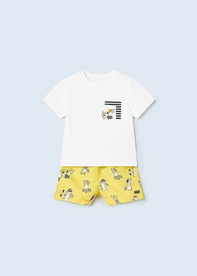 CONJUNTO 2 PZAS PLAYERA ALGODON CON TRAJE DE BAÑO BEBE NIÑO