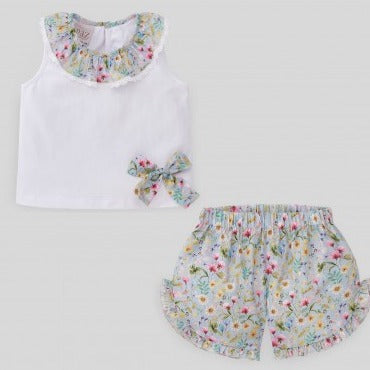 CONJUNTO PLAYERA C/ SHORT FLORES ALECRIN NIÑA DE 6M-4 AÑOS