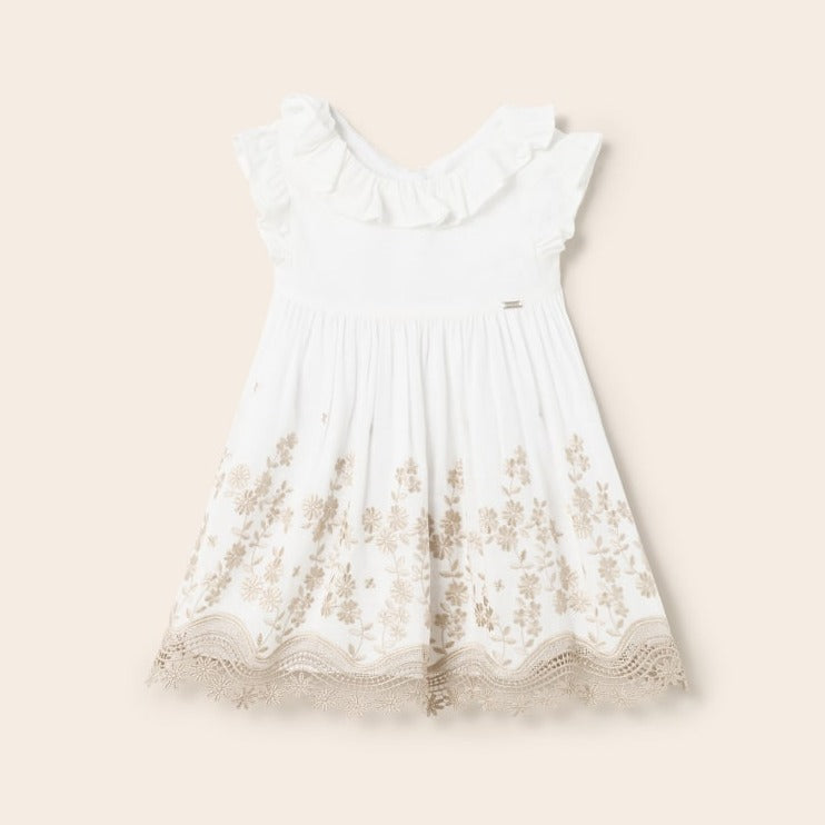 VESTIDO BORDADO LINO  BLANCO NIÑA BEBE