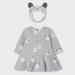 VESTIDO  CON DIADEMA GATOS GRIS BEBE NIÑA