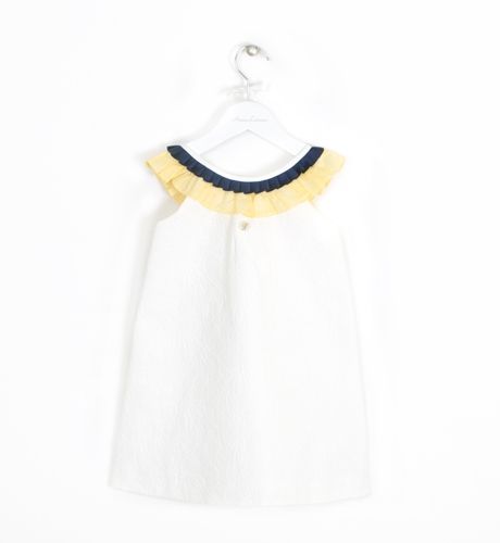 VESTIDO PIQUE BLANCO CON CUELLO AMARILLO - Kokoletty Moda Infantil