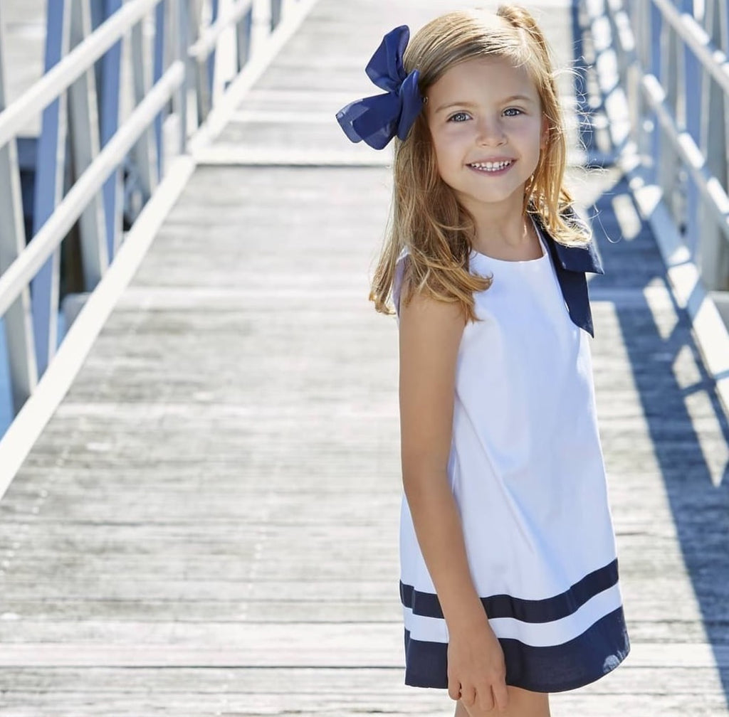 VESTIDO LINO BLANCO LISTON MARINO - Kokoletty Moda Infantil