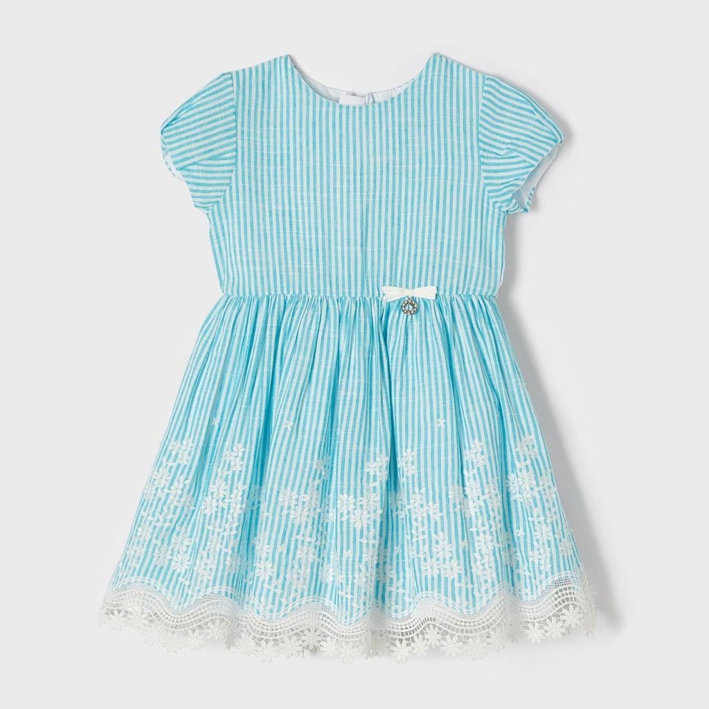 VESTIDO LINO BORDADO TURQUESA NIÑA