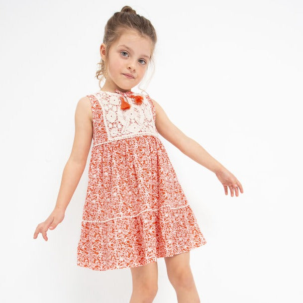 VESTIDO NARANJA CROCHET ALGODON NIÑA 2-9 AÑOS